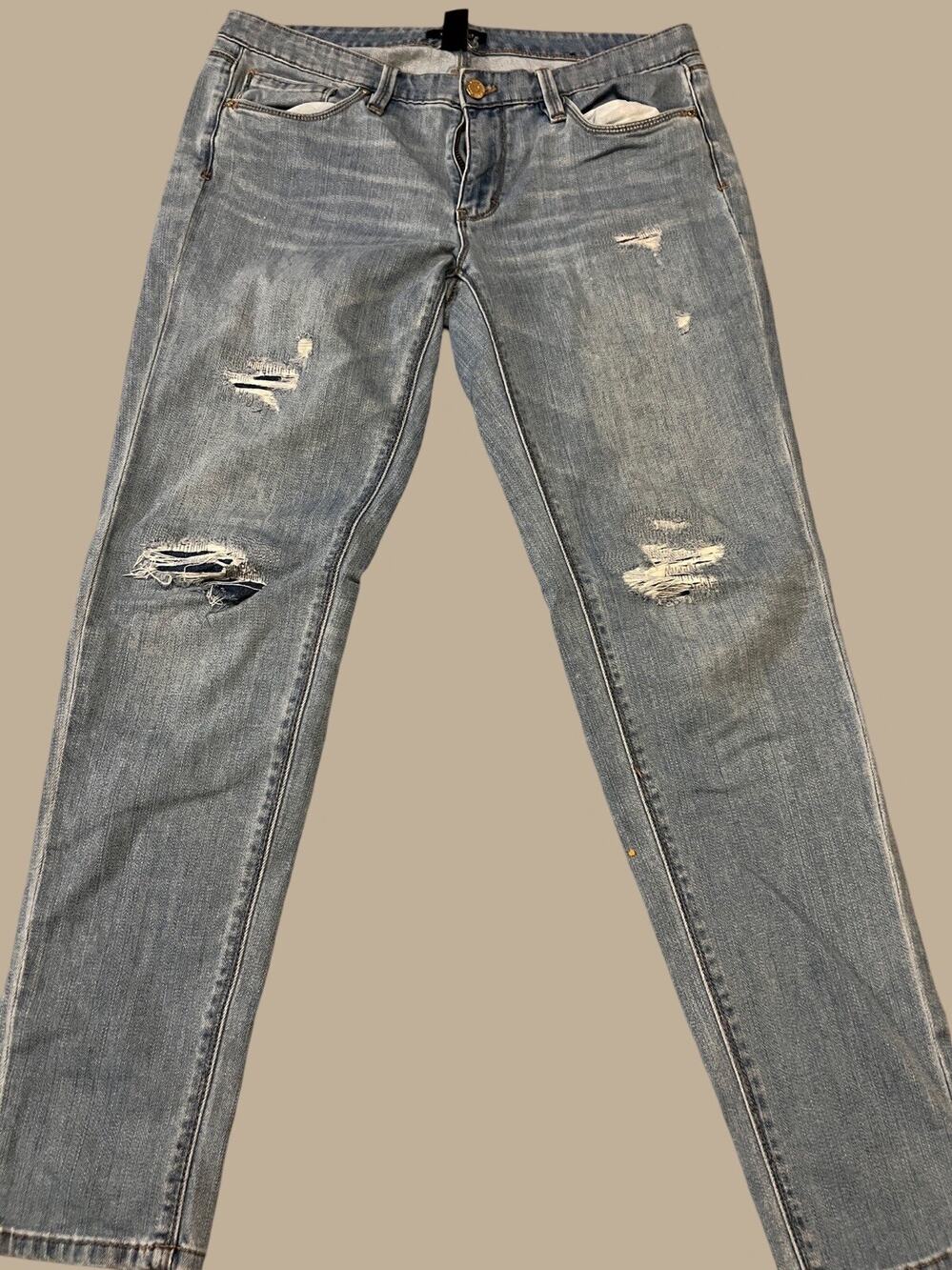 WHITE HOUSE BLACK MARKET Girlfriend Blue Jeans, Distressed, Medium Wash| Size: 8